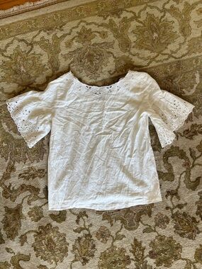 LOFT White Eyelet Short Sleeve Blouse